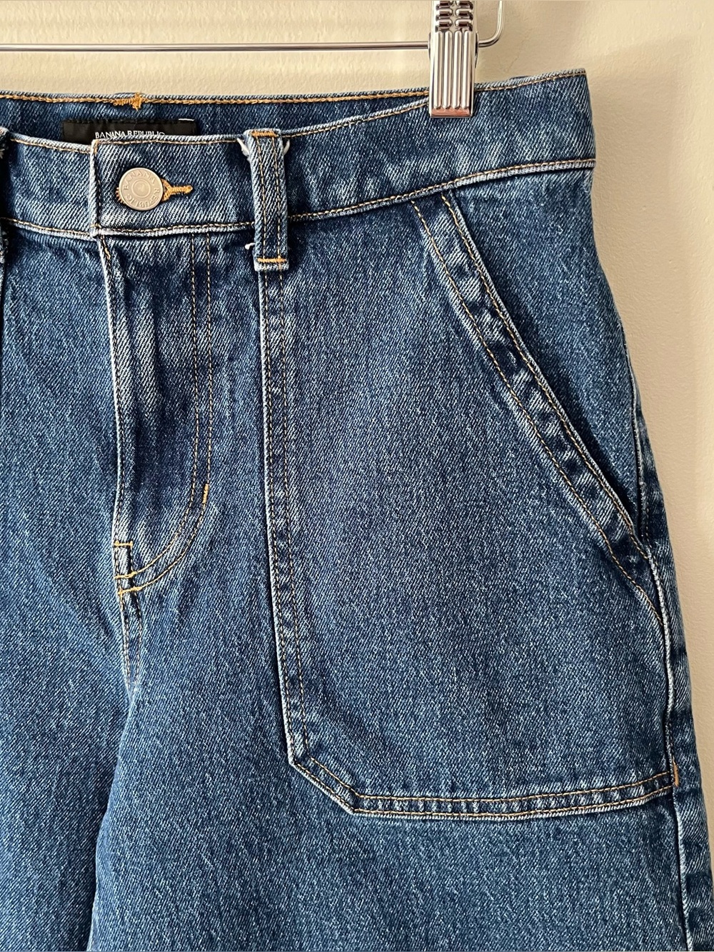 Banana Republic Dark Denim Wide Leg High Rise Patch Pocket Jeans 28 tag 30 x 29 - Picture 4 of 8